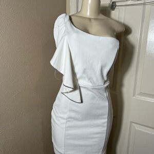 Emerald Sundae White One-Shoulder Dress with Ruffle Detail